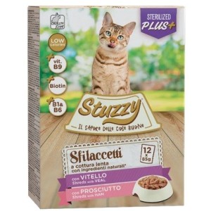 STUZZY CAT SFILACCETTI 12X85 GR STERILIZED CARNI BIANCHE ROSSE