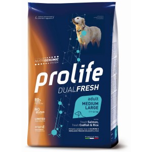 PROLIFE..DOG ADULT DUAL FRESH MEDIUM / LARGE SALMON CODFISH RICE KG.12