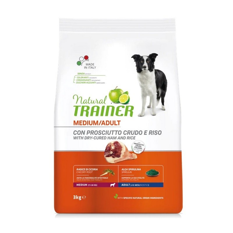 TRAINER DOG NATURAL ADULT MEDIUM CON PROSCIUTTO CRUDO E RISO  KG.3
