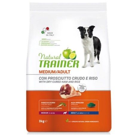 TRAINER DOG NATURAL ADULT MEDIUM CON PROSCIUTTO CRUDO E RISO  KG.3
