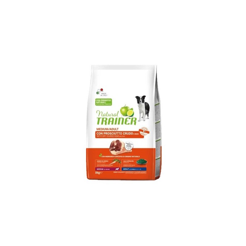 TRAINER DOG NATURAL ADULT MEDIUM CON PROSCIUTTO CRUDO E RISO KG.12