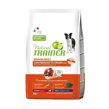 TRAINER DOG NATURAL ADULT MEDIUM CON PROSCIUTTO CRUDO E RISO KG.12