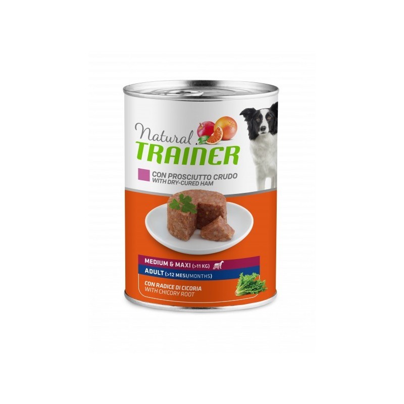 TRAINER DOG NATURAL UMIDO ADULT M/M CON PROSCIUTTO E RADICE DI CICORIA GR.400