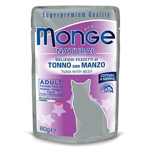 MONGE BUSTE NATURALI SQUISITI PEZZETTI DI TONNO CON MANZO 80GR