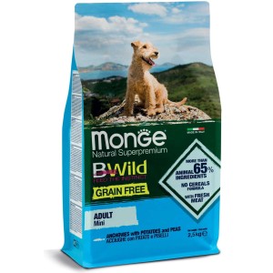 MONGE BWILD GRAIN FREE MINI ADULT ACCIUGHE CON PATATE E PISELLI KG.2,5