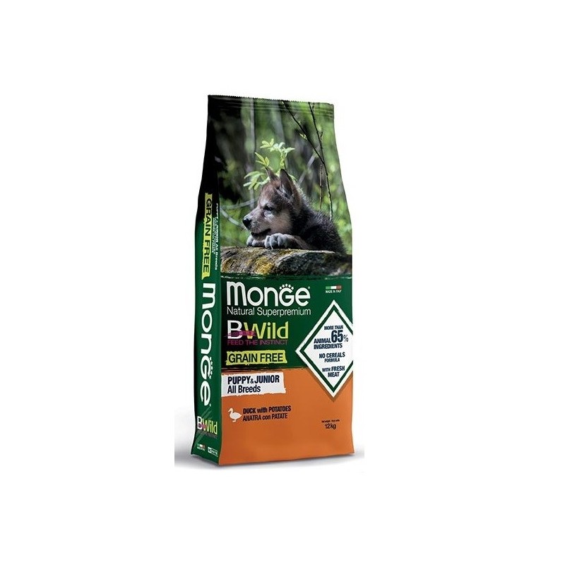 MONGE BWILD GRAIN FREE ALL BREEDS PUPPY ANATRA E PATATE KG.12 *spedizione gratuita*