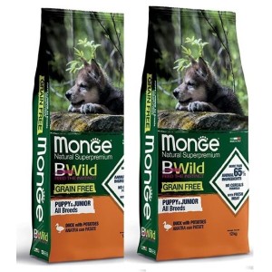 MONGE BWILD GRAIN FREE ALL BREEDS PUPPY ANATRA E PATATE KG.12 *acquisto minimo 2 sacchi*prezzo riferito alla singola confezione*