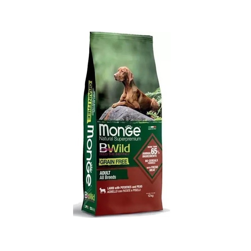 MONGE BWILD GRAIN FREE ALL BREEDS AGNELLO CON PATATE E PISELLI KG.12*spedizione gratuita*