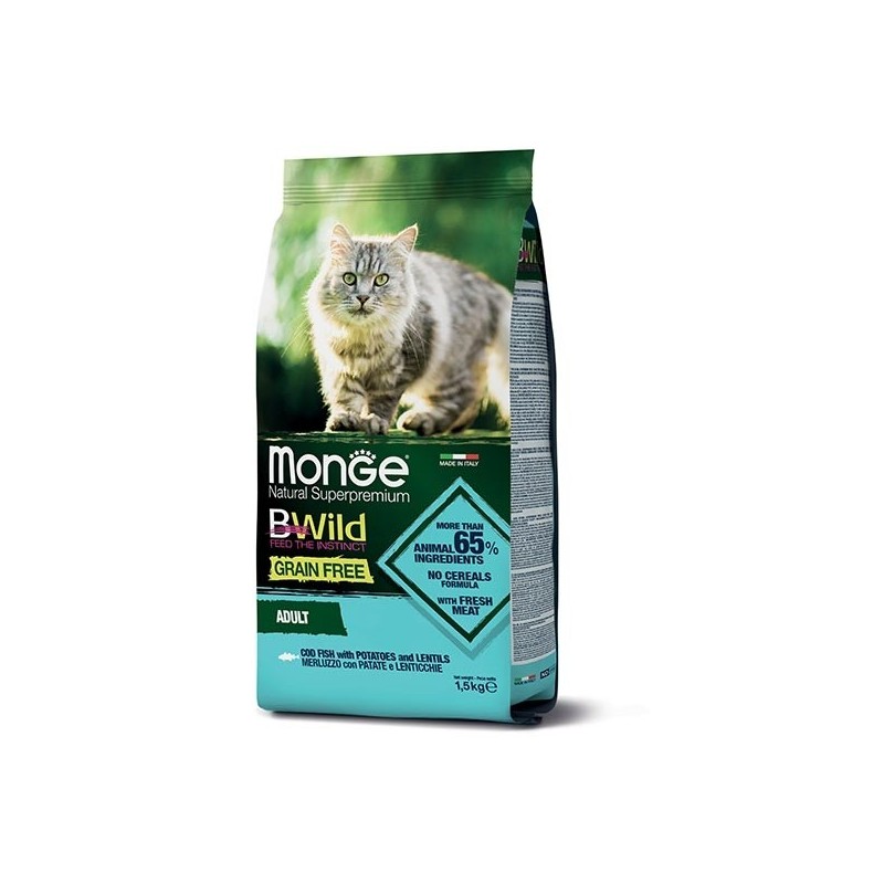MONGE BWILD GRAIN FREE ADULT MERLUZZO PATATE LENTICCHIE KG.1,5