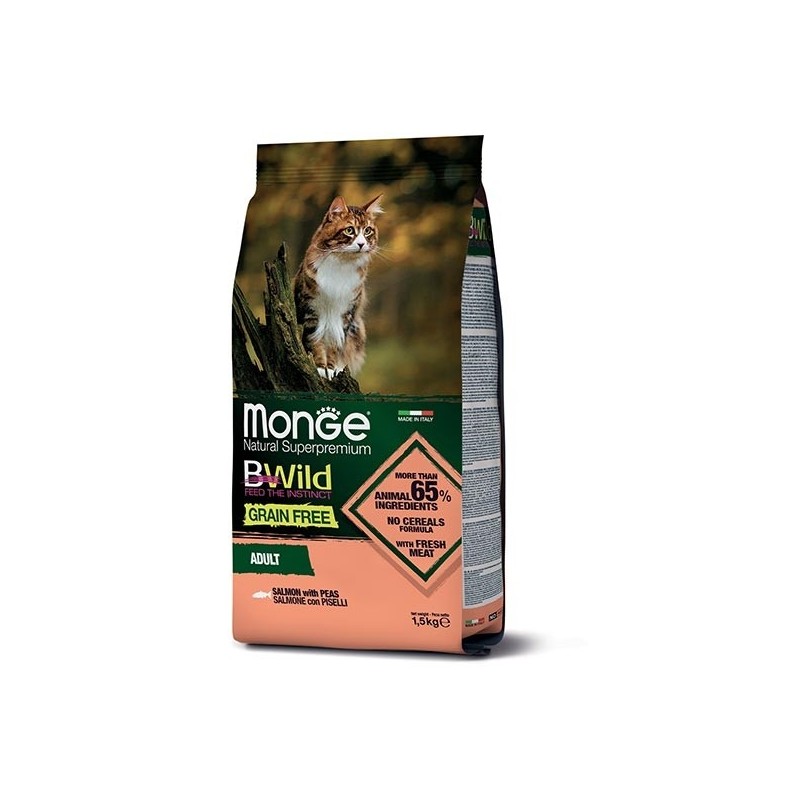 MONGE BWILD GRAIN FREE SALMONE CON PISELLI KG.1,5