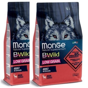 MONGE BWILD LOW GRAIN ALL BREEDS ADULT CERVO KG.12 *acquisto minimo 2 sacchi*prezzo riferito alla singola confezione*