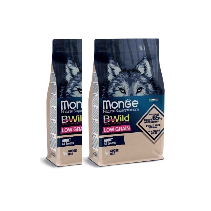 MONGE BWILD LOW GRAIN ALL BREEDS ADULT OCA KG.12 *acquisto minimo 2 sacchi*prezzo riferito alla singola confezione*