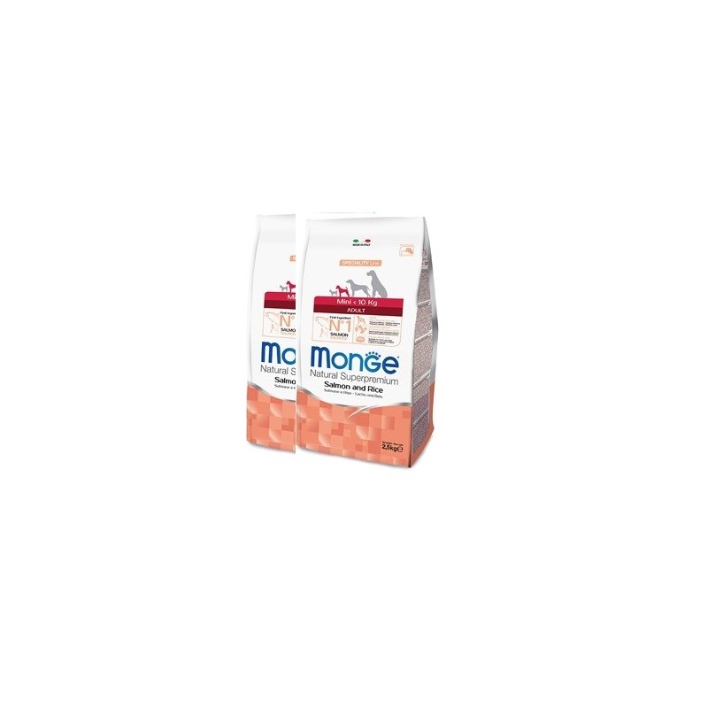 MONGE MINI ADULT SALMONE E RISO KG.7,5 *acquisto minimo 2 sacchi*prezzo riferito alla singola confezione*