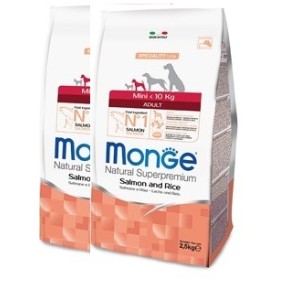 MONGE MINI ADULT SALMONE E RISO KG.7,5 *acquisto minimo 2 sacchi*prezzo riferito alla singola confezione*