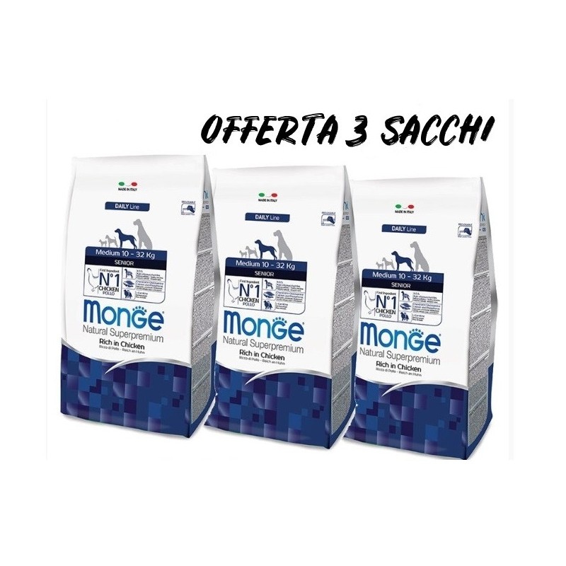MONGE MEDIUM SENIOR KG.12 *acquisto minimo 3 sacchi*prezzo riferito alla singola confezione*
