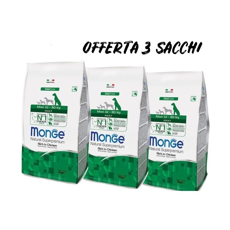 MONGE MAXI ADULT KG.12 *acquisto minimo 3 sacchi*prezzo riferito alla singola confezione*