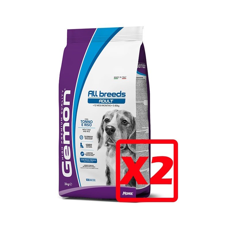 MONGE GEMON ALL BREEDS ADULT TONNO E RISO KG.15 **acquisto minimo 2 sacchi*prezzo riferito alla singola confezione*