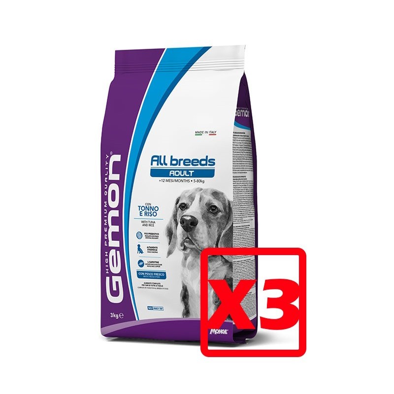 MONGE GEMON ALL BREEDS ADULT TONNO E RISO KG.15 *acquisto minimo 3 sacchi*prezzo riferito alla singola confezione*