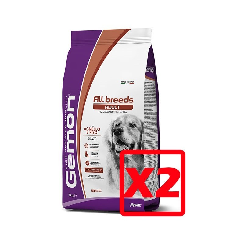 MONGE GEMON ALL BREEDS ADULT AGNELLO E RISO KG.15 **acquisto minimo 2 sacchi*prezzo riferito alla singola confezione*