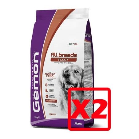 MONGE GEMON MEDIUM ADULT AGNELLO E RISO KG.15 **acquisto minimo 2 sacchi*prezzo riferito alla singola confezione* 