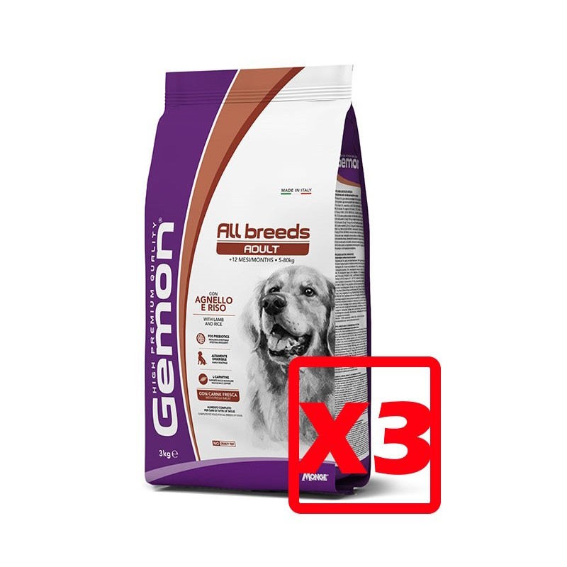 MONGE GEMON ALL BREEDS ADULT AGNELLO E RISO KG.15 *acquisto minimo 3 sacchi*prezzo riferito alla singola confezione*