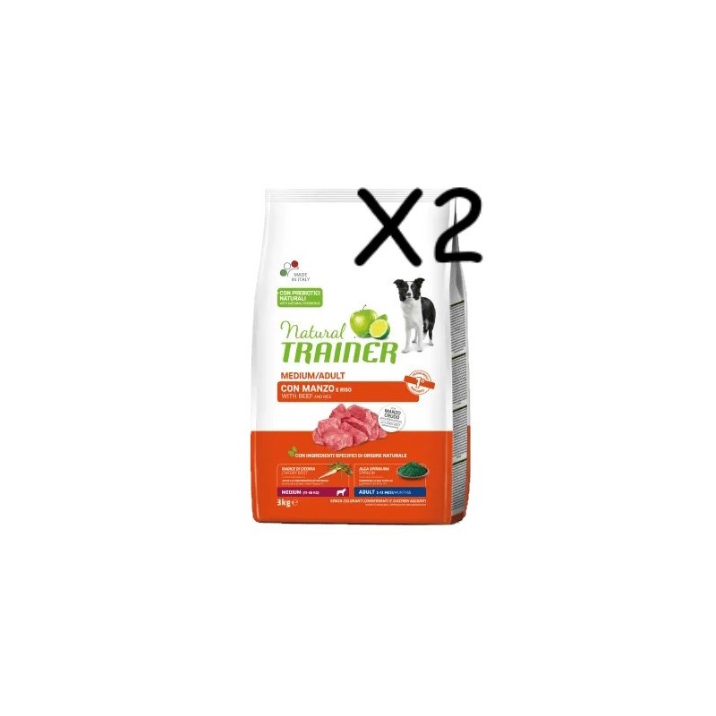 TRAINER DOG NATURAL ADULT MEDIUM CON MANZO E RISO KG.12 *acquisto minimo 2 sacchi*prezzo riferito alla singola confezione*