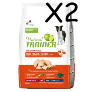 TRAINER DOG NATURAL ADULT MEDIUM CON POLLO FRESCO E RISO KG 12 *acquisto minimo 2 sacchi*prezzo riferito alla singola confezione