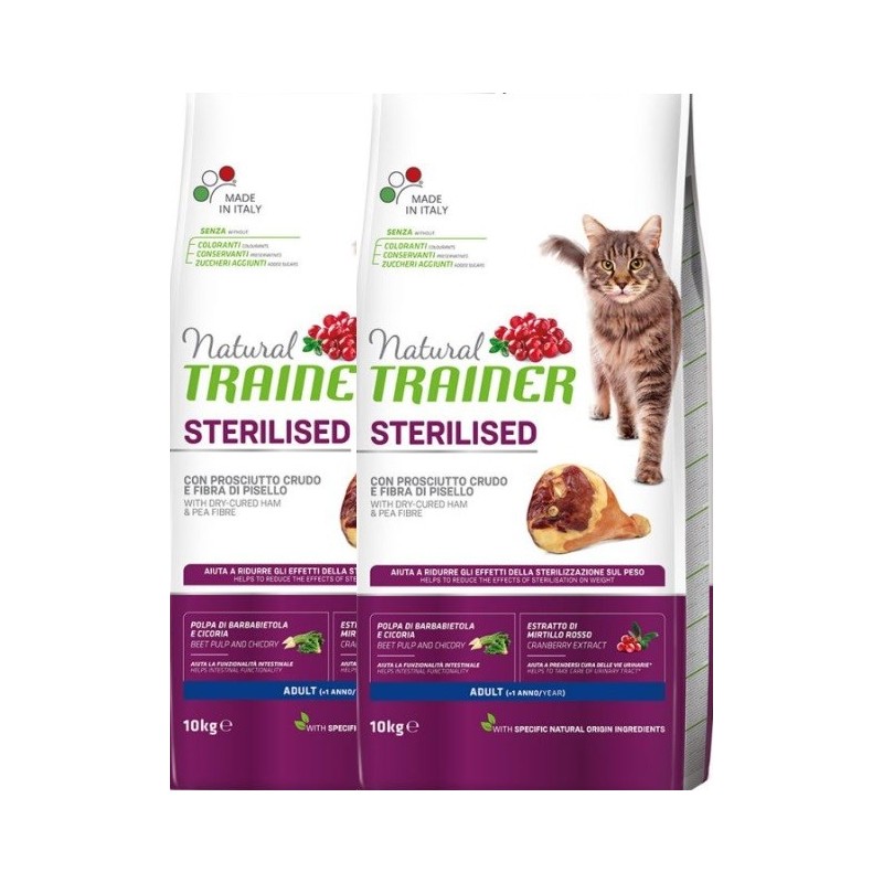 TRAINER FELINE STERILISED PROSCIUTTO CRUDO 10KG *acquisto minimo 2 sacchi*prezzo riferito alla singola confezione*