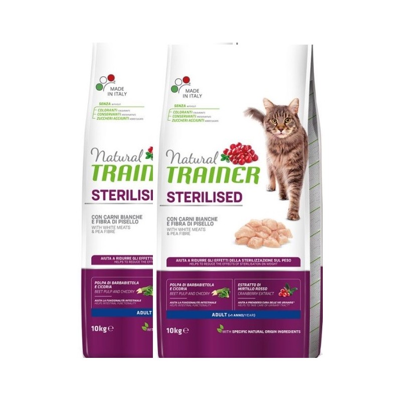 TRAINER FELINE STERILISED CARNI BIANCHE 10KG *acquisto minimo 2 sacchi*prezzo riferito alla singola confezione*