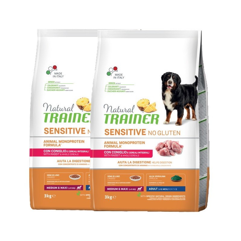 TRAINER SENSITIVE NOGLUTEIN ADULT M/M CONIGLIO E CERALI INTEGRALI 12KG **acquisto minimo 2 sacchi*prezzo riferito alla singola c
