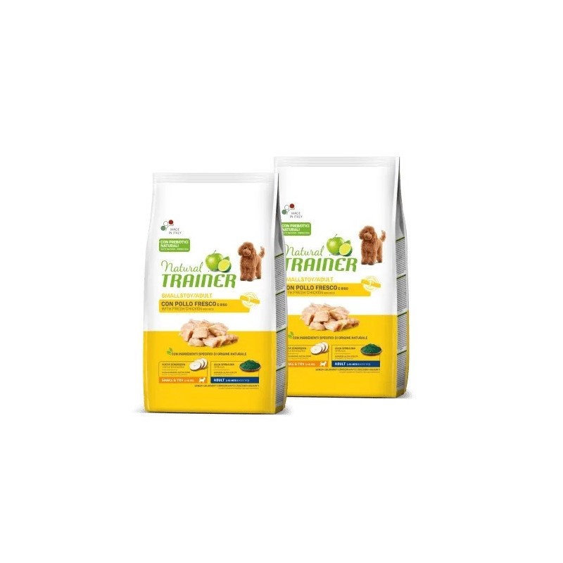 TRAINER NATURAL ADULT SMALL&TOY CON POLLO FRESCO E RISO KG.7 *acquisto minimo 2 sacchi*prezzo riferito alla singola confezione*