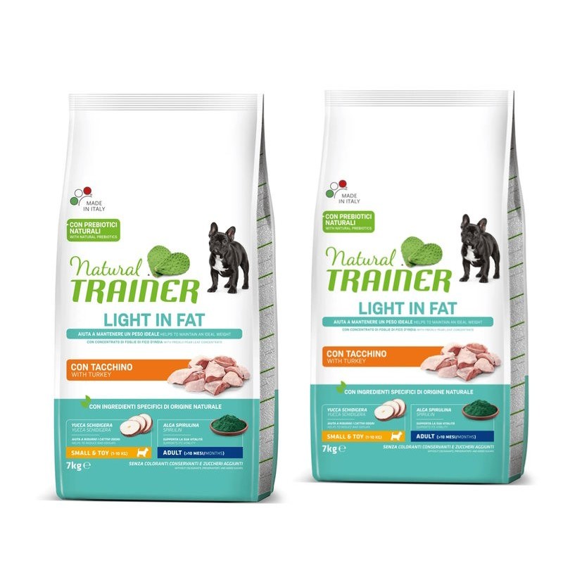 TRAINER NATURAL LIGHT IN FAT SMALL&TOY ADULT CON CARNI BIANCHE KG.7 *acquisto minimo 2 sacchi*prezzo riferito alla singola confe