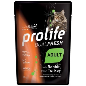 PROLIFE CAT BUSTA GR.85 DUAL FRESH ADULT FRESH RABBIT, FRESH TURKEY(CONIGLIO E TACCHINO)