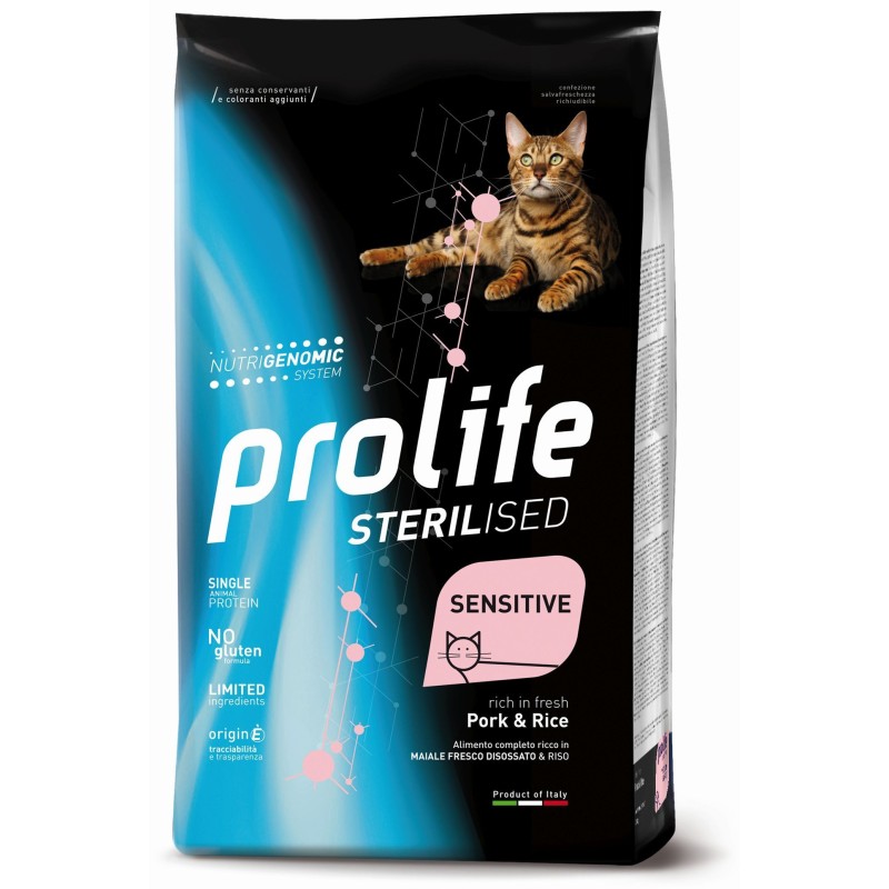 PROLIFE CAT STERILISED SENSITIVE ADULT PORK & RICE KG. 1,5