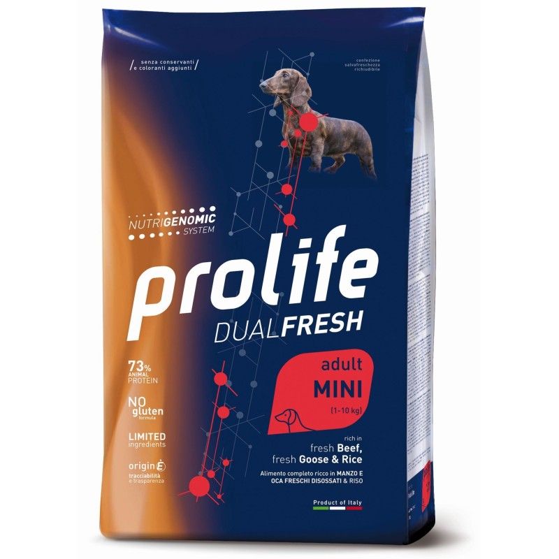 PROLIFE DOG ADULT DUAL FRESH MINI FRESH BEEF, FRESH GHOOSE & RICE KG. 2,5
