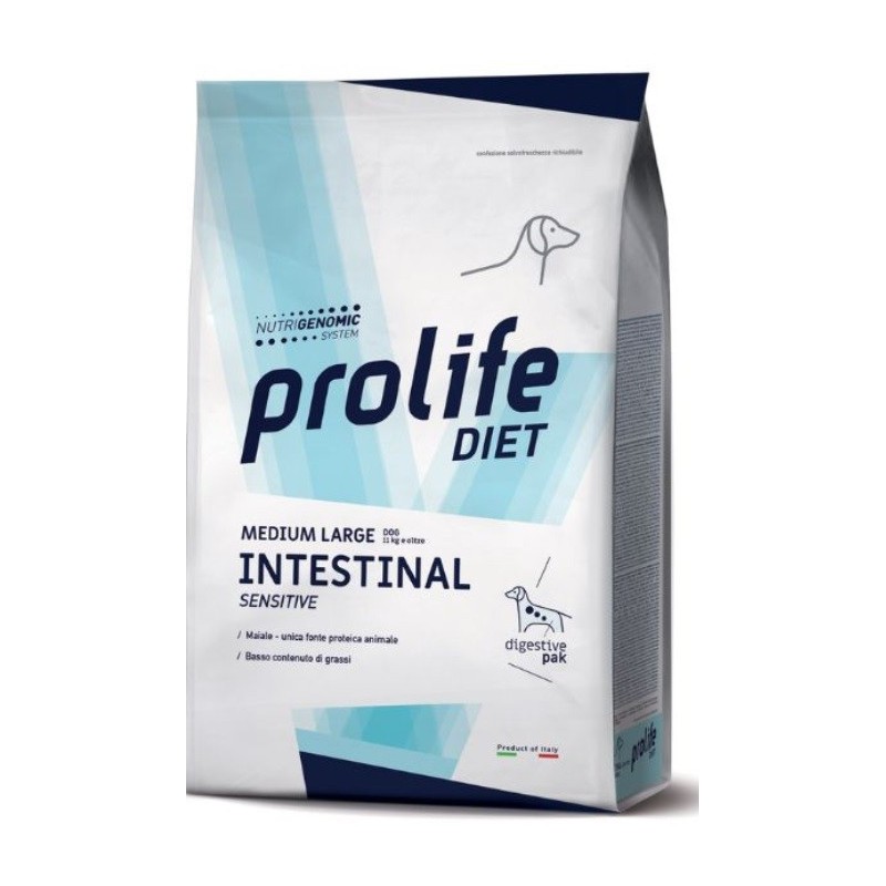 PROLIFE..VETERINARY DIET DOG INTESTINAL SENSITIVE MEDIUM/LARGE MAIALE KG.8 **spedizione gratis**