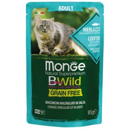 MONGE BWILD BUSTA GR. 85 MERLUZZO, GAMBERETTI ORTAGGI