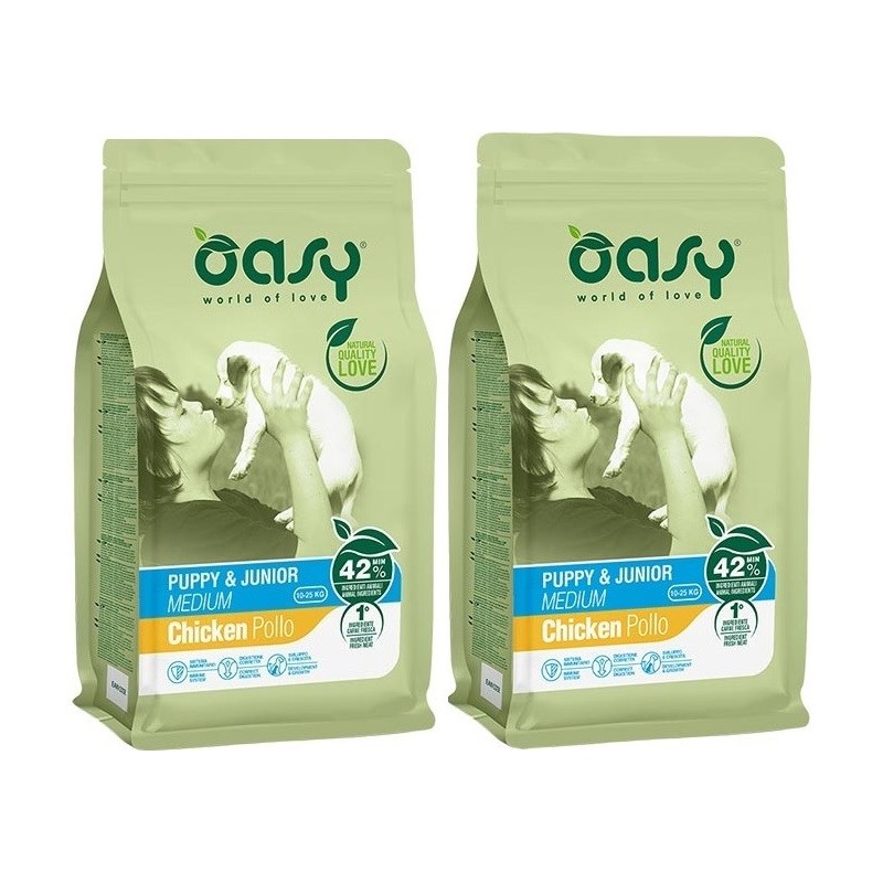 OASY DOG PUPPY JUNIOR MEDIUM POLLO KG. 12 *acquisto minimo 2 sacchi*prezzo riferito alla singola confezione*