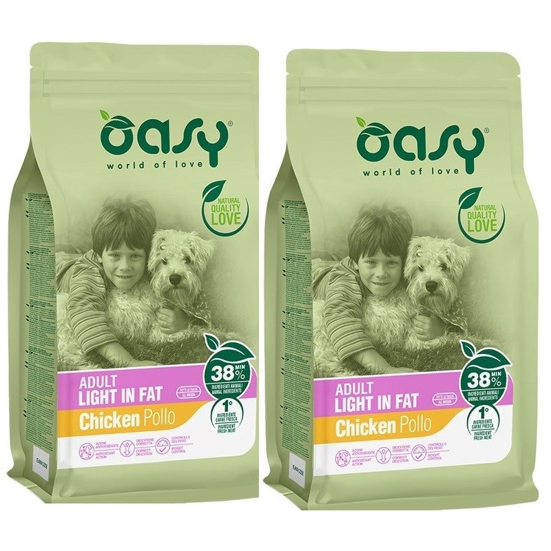 OASY DOG ADULT LIGHT IN FAT POLLO KG. 12 *acquisto minimo 2 sacchi*prezzo riferito alla singola confezione*