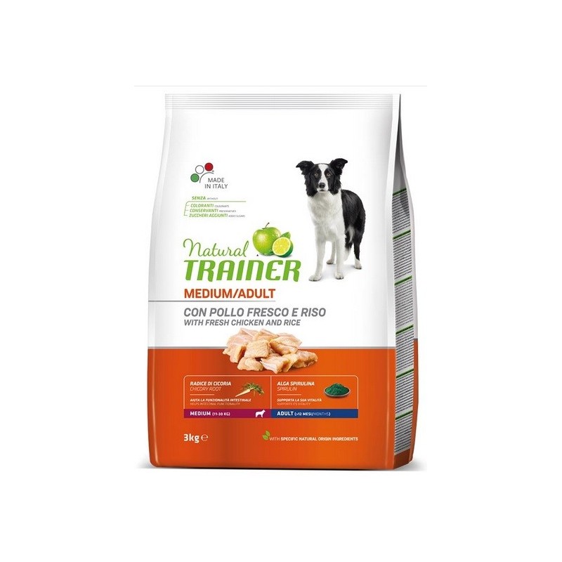 TRAINER DOG NATURAL ADULT MEDIUM CON POLLO FRESCO E RISO  KG 3