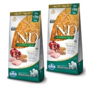 FARMINA N&D SELECTION ANCESTRAL GRAIN ADULT MEDIUM/MAXI POLLO KG. 12 + 3 OMAGGIO **prezzo riferito alla singola confezione*  
