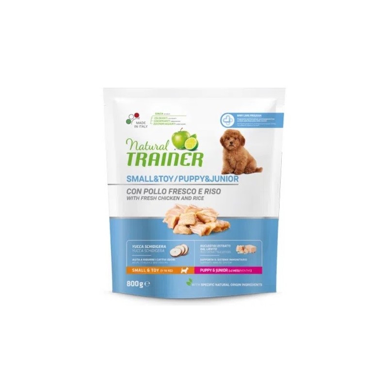 TRAINER NATURAL PUPPY & JUNIOR  SMALL & TOY CON POLLO FRESCO E RISO GR.800