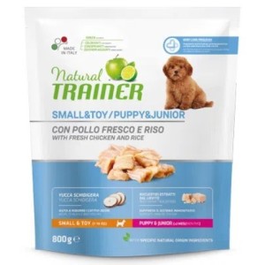 TRAINER NATURAL PUPPY & JUNIOR  SMALL & TOY CON POLLO FRESCO E RISO GR.800