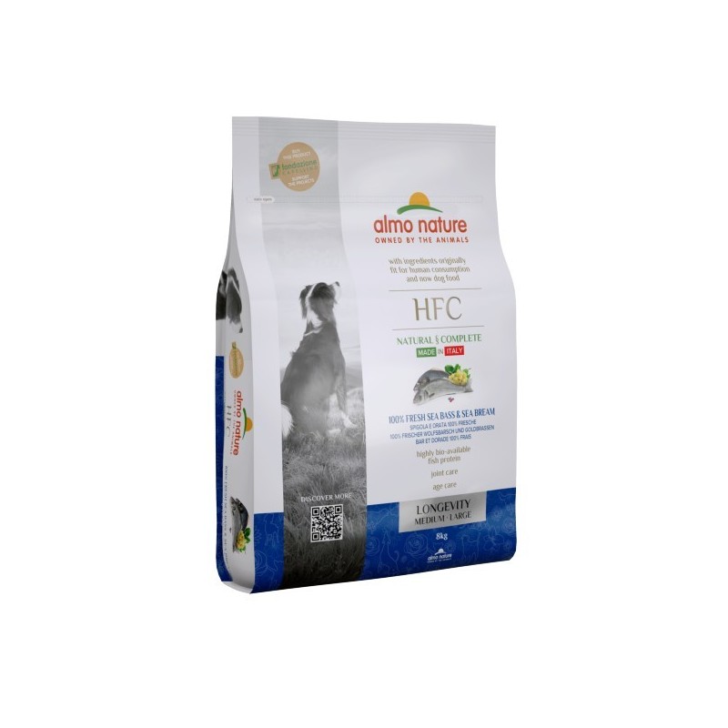 ALMO HFC DOG 8KG LONGEVITY M-L SPIGOLA E ORATA FRESCHE  ...