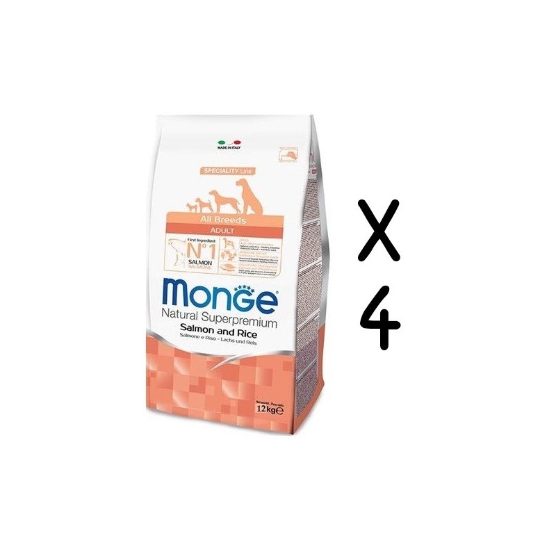 MONGE ALL BREEDS ADULT SALMONE E RISO KG.12 *acquisto minimo 4 sacchi*prezzo riferito alla singola confezione*