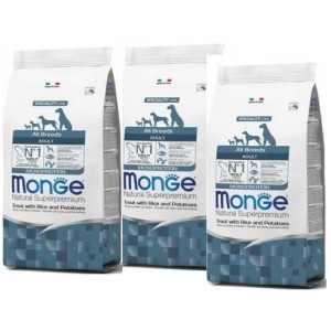 MONGE ALL BREEDS ADULT TROTA RISO & PATATE KG. 12 *acquisto minimo 3 sacchi*prezzo riferito alla singola confezione*