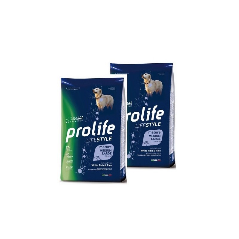 PROLIFE..DOG LIFE STYLE MATURE WHITE FISH & RICE - MEDIUM / LARGE KG. 12 *acquisto minimo 2 sacchi*prezzo riferito alla singola 