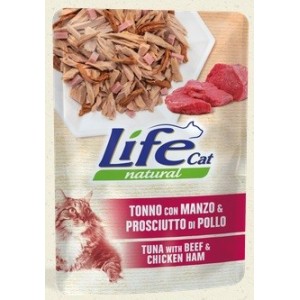 LIFE CAT BUSTA GR. 70 TONNO CON MANZO & PROSCIUTTO DI POLLO