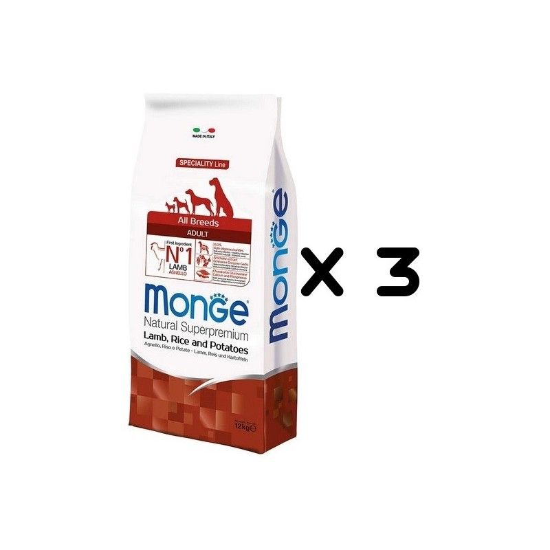 MONGE ALL BREEDS ADULT AGNELLO RISO PATATE KG.12 *acquisto minimo 3 sacchi*prezzo riferito alla singola confezione*