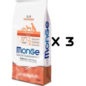 MONGE ALL BREEDS ADULT SALMONE E RISO KG.12 *acquisto minimo 3 sacchi*prezzo riferito alla singola confezione*